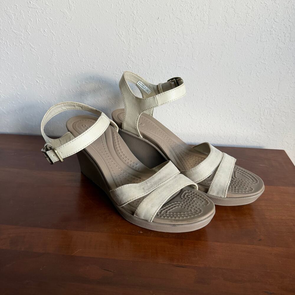 CROCS Women's Wedge Sandals in Beige Cream